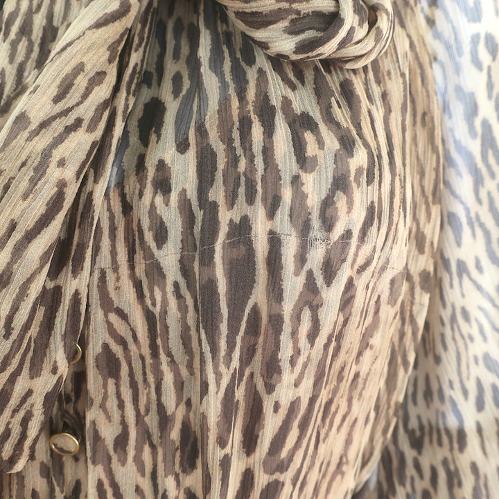 Zimmermann Espionage Leopard Print Pussy Bow Maxi Dress Brown Silk Crepe Size 1