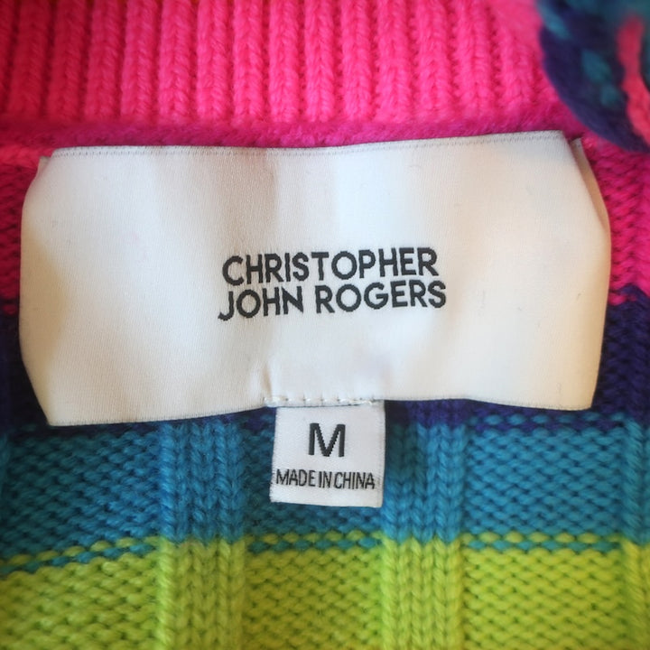 Christopher John Rogers Rainbow Striped Turtleneck Sweater Black Size Medium