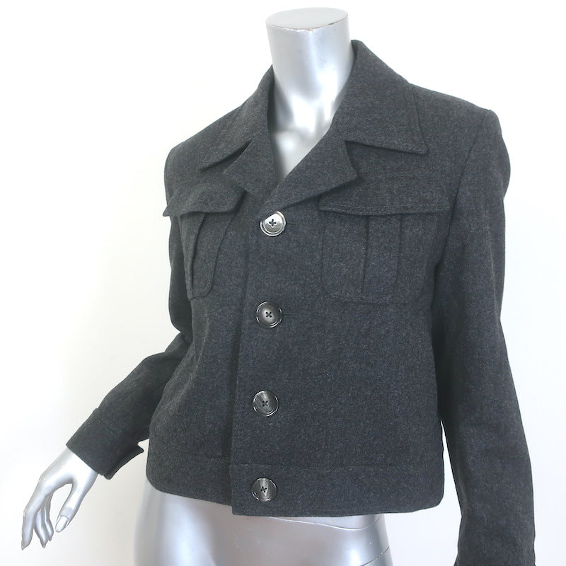 AMI Cropped Military Jacket Charcoal Virgin Wool Size 34