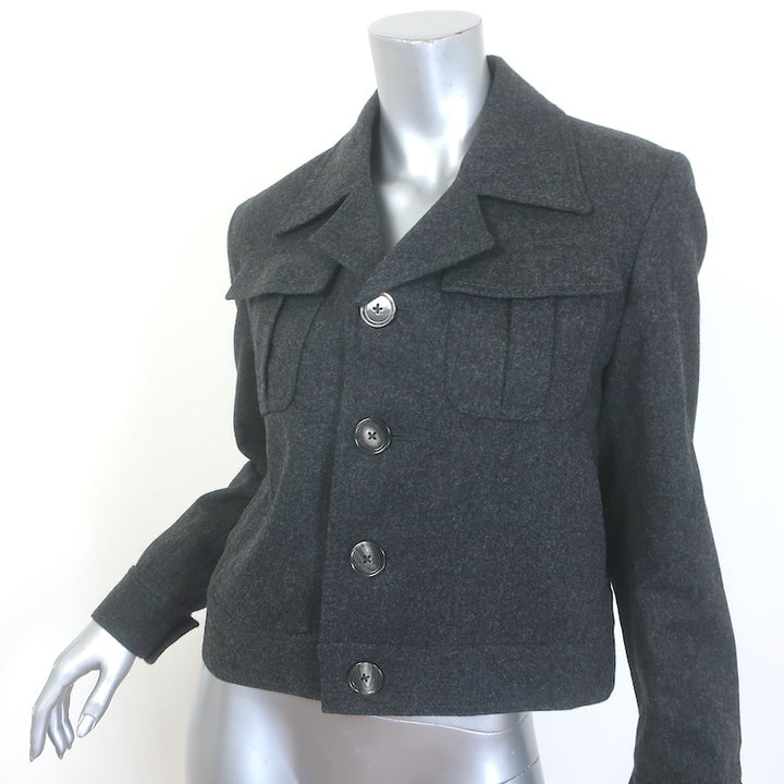 AMI Cropped Military Jacket Charcoal Virgin Wool Size 34