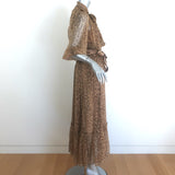 Zimmermann Espionage Leopard Print Pussy Bow Maxi Dress Brown Silk Crepe Size 1