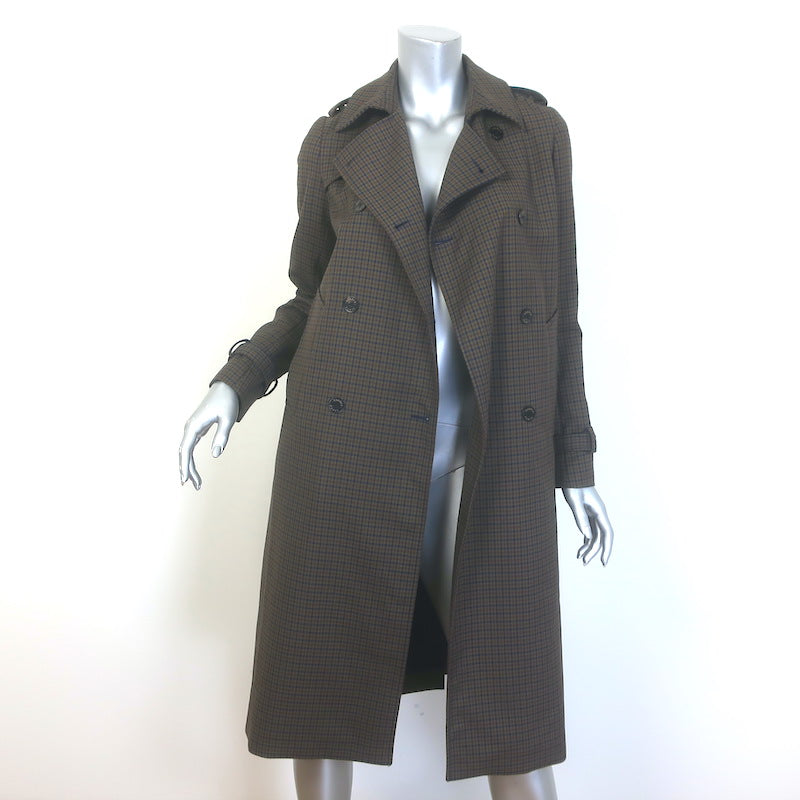 Sandro Even Checked Trench Coat Olive Brown/Navy Size 36 NEW
