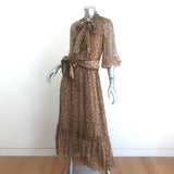 Zimmermann Espionage Leopard Print Pussy Bow Maxi Dress Brown Silk Crepe Size 1