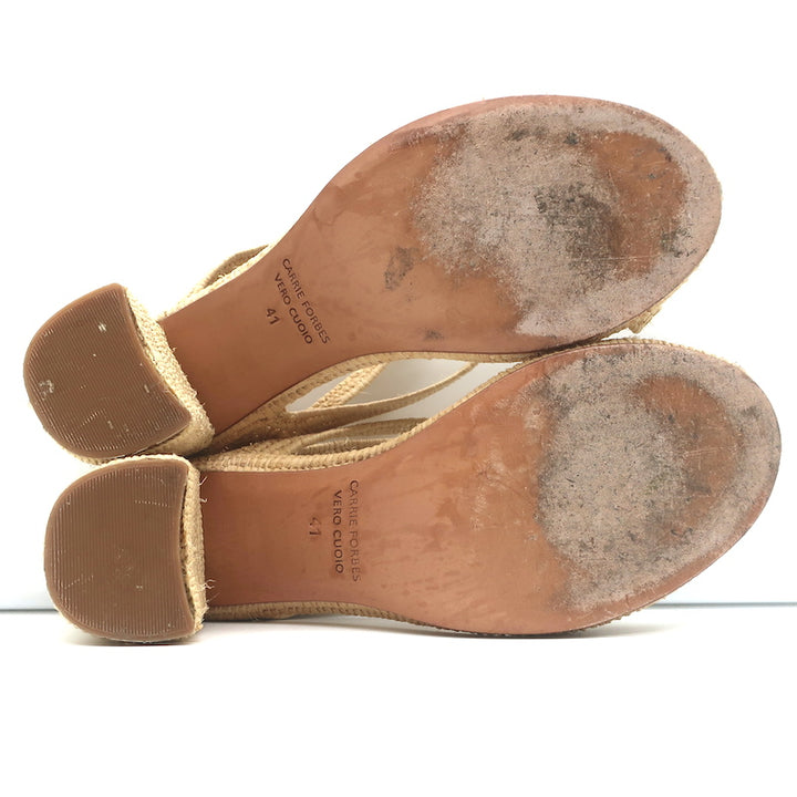 Carrie Forbes Salah Raffia Sandals Natural Size 41 High Heel Mules