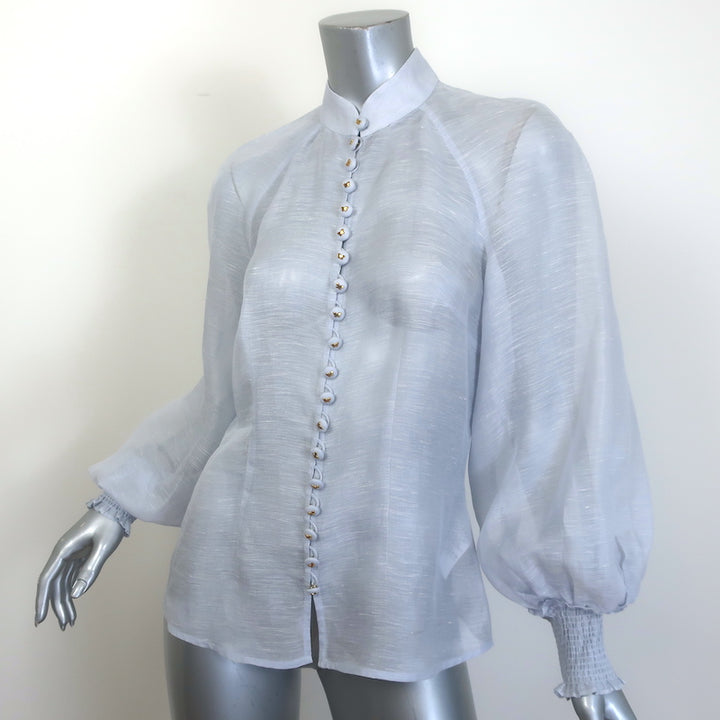 Zimmermann Luminosity Lantern Blouse Sky Blue Size 1 Blouson-Sleeve Top