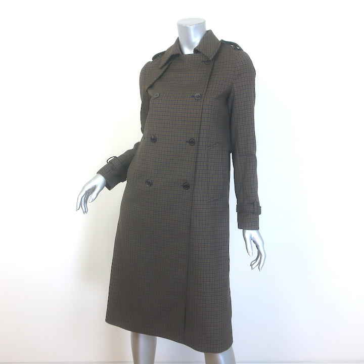 Sandro Even Checked Trench Coat Olive Brown/Navy Size 36 NEW