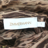 Zimmermann Espionage Leopard Print Pussy Bow Maxi Dress Brown Silk Crepe Size 1