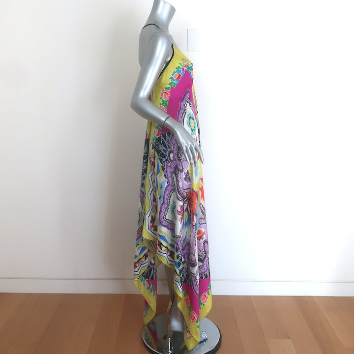 Etro Handkerchief Hem Maxi Dress Multicolor Printed Silk Twill Size 42