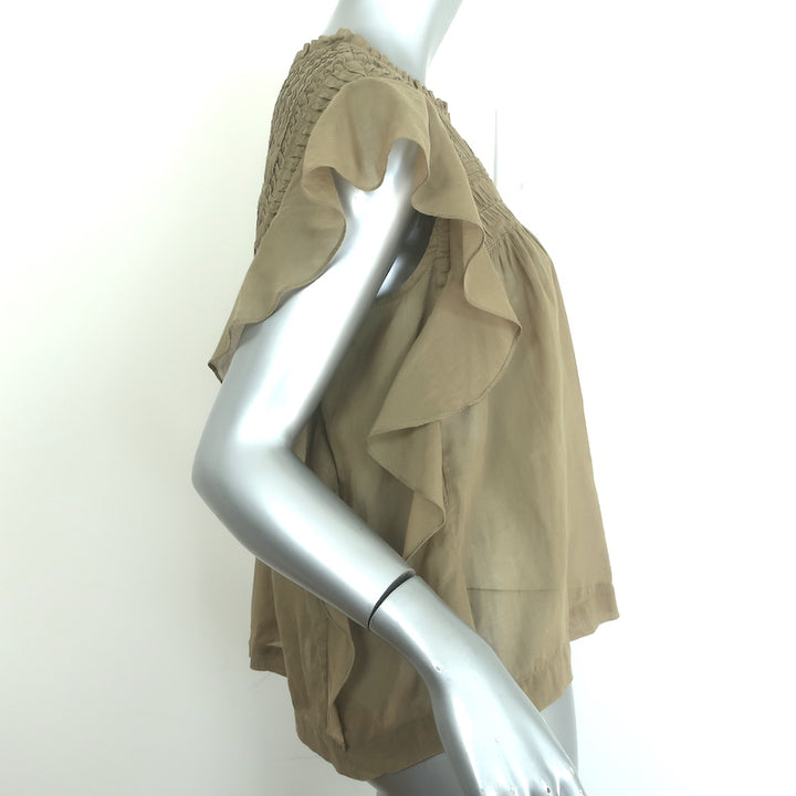 Isabel Marant Etoile Layona Top Olive Cotton Size 36 Flutter Sleeve Blouse