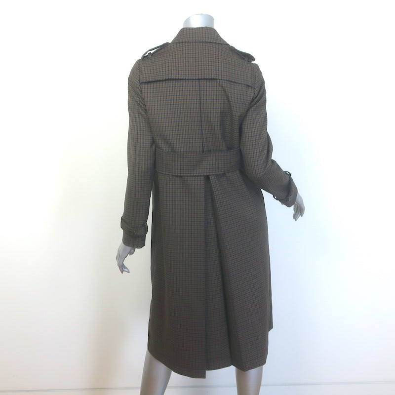 Sandro Even Checked Trench Coat Olive Brown/Navy Size 36 NEW