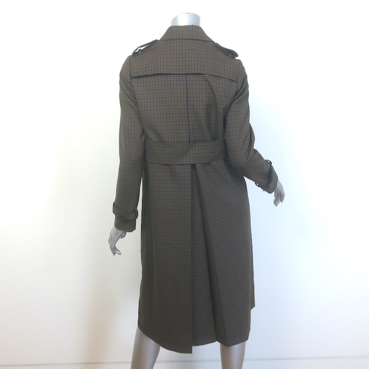 Sandro Even Checked Trench Coat Olive Brown/Navy Size 36 NEW