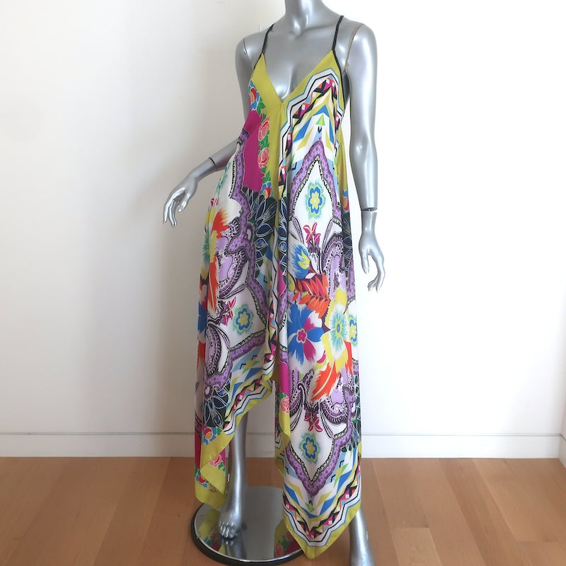 Etro Handkerchief Hem Maxi Dress Multicolor Printed Silk Twill Size 42