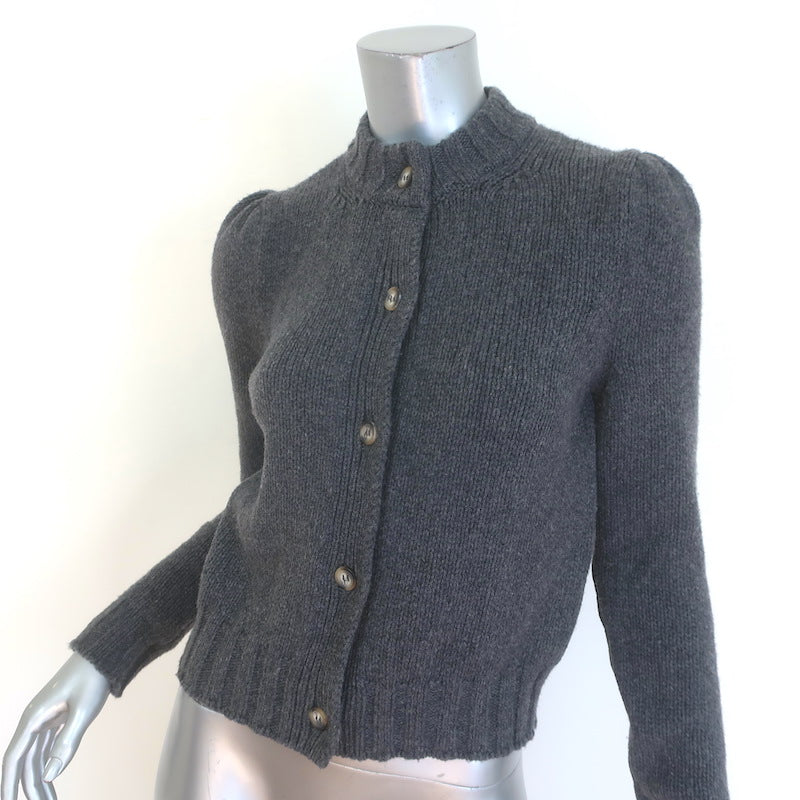 G. Label by goop Puff Sleeve Cardigan Gray Virgin Wool Size Small