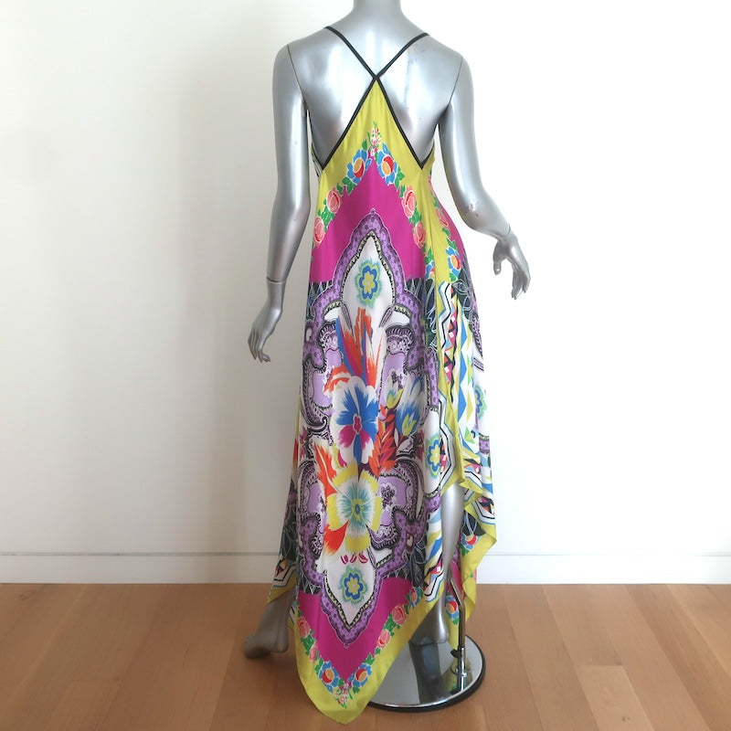 Etro Handkerchief Hem Maxi Dress Multicolor Printed Silk Twill Size 42