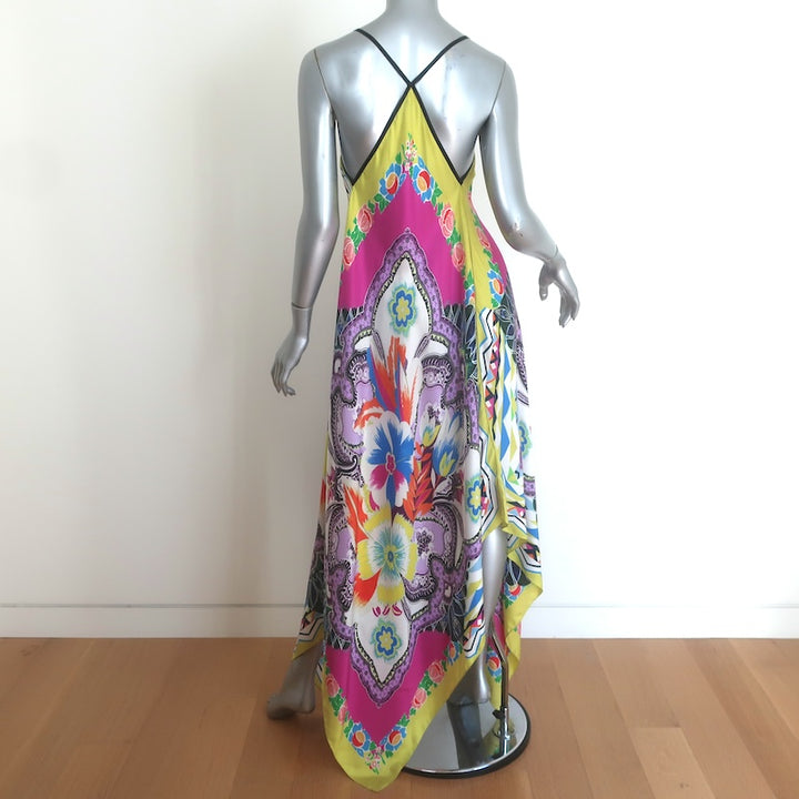 Etro Handkerchief Hem Maxi Dress Multicolor Printed Silk Twill Size 42