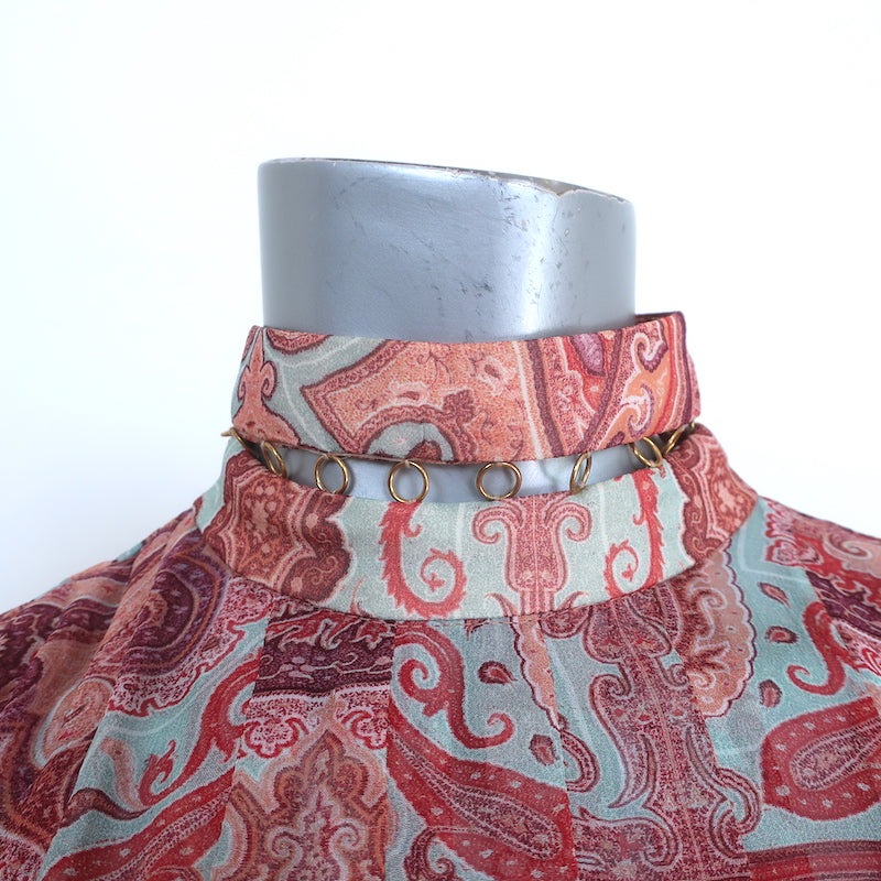 Zimmermann Ring-Embellished Turtleneck Dress Paisley Print Chiffon Size 2
