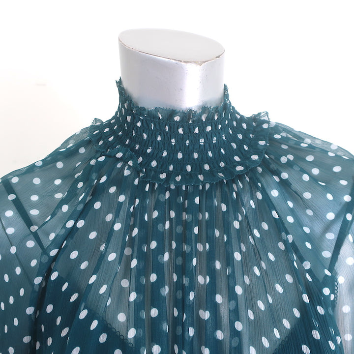 Zimmermann Moncur Polka Dot Midi Dress Teal Smocked Silk Crepe Size 1