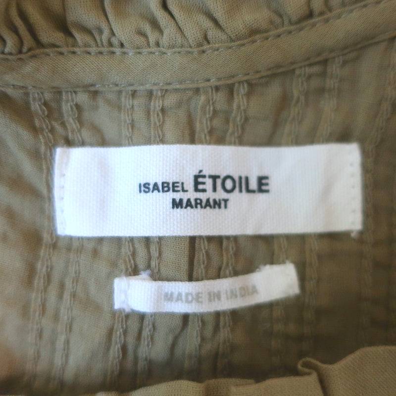 Isabel Marant Etoile Layona Top Olive Cotton Size 36 Flutter Sleeve Blouse