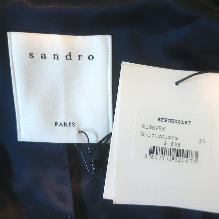Sandro Even Checked Trench Coat Olive Brown/Navy Size 36 NEW