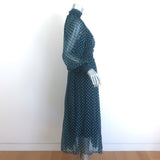 Zimmermann Moncur Polka Dot Midi Dress Teal Smocked Silk Crepe Size 1