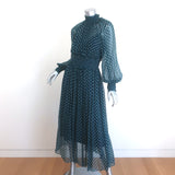 Zimmermann Moncur Polka Dot Midi Dress Teal Smocked Silk Crepe Size 1