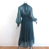 Zimmermann Moncur Polka Dot Midi Dress Teal Smocked Silk Crepe Size 1