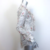 Saint Laurent Ruffle Blouse White Floral Print Cotton Size 34 Button-Down Shirt
