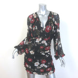 Nicholas Tie-Neck Blouson Sleeve Mini Dress Black Floral Print Silk Size US 4