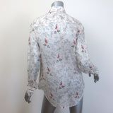 Saint Laurent Ruffle Blouse White Floral Print Cotton Size 34 Button-Down Shirt