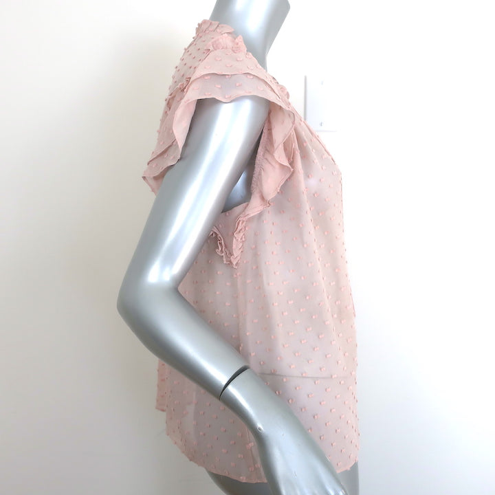 Ulla Johnson Reine Tassel Top Dusty Rose Swiss Dot Size 2 Flutter Sleeve Blouse