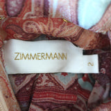 Zimmermann Ring-Embellished Turtleneck Dress Paisley Print Chiffon Size 2