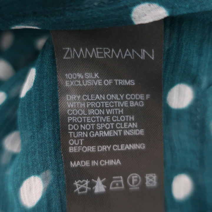 Zimmermann Moncur Polka Dot Midi Dress Teal Smocked Silk Crepe Size 1