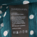 Zimmermann Moncur Polka Dot Midi Dress Teal Smocked Silk Crepe Size 1