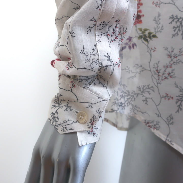 Saint Laurent Ruffle Blouse White Floral Print Cotton Size 34 Button-Down Shirt