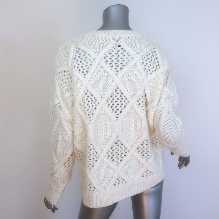 KUJTEN Romelie Mixed Knit Cashmere Crewneck Sweater Ivory Size 2