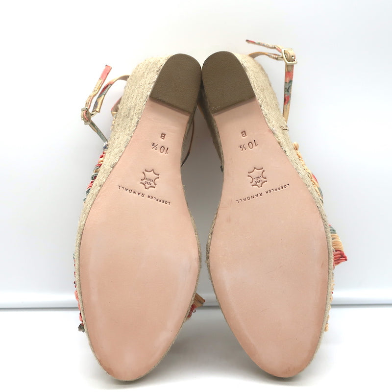 Loeffler Randall Charley Floral Knotted Espadrille Wedge Sandals Size 10.5 NEW