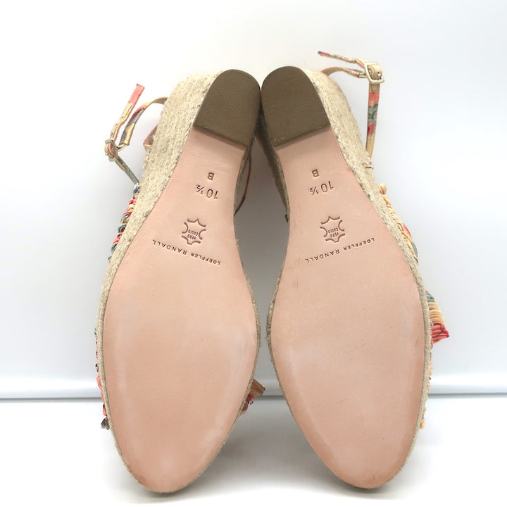 Loeffler Randall Charley Floral Knotted Espadrille Wedge Sandals Size 10.5 NEW