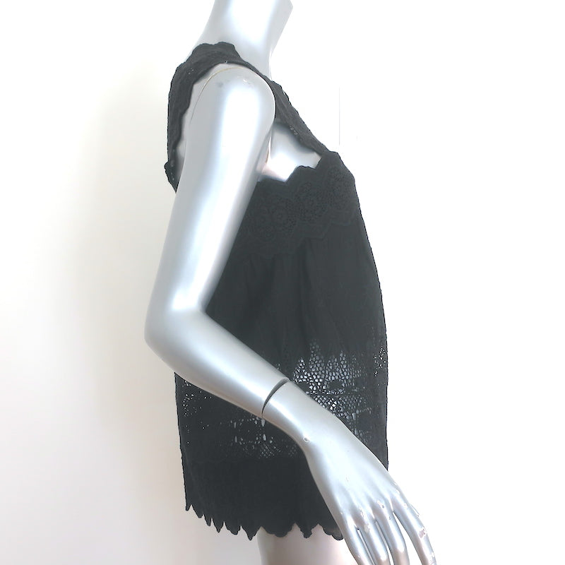 Ulla Johnson Birdie Tank Top Black Floral-Embroidered Cotton Size 4 NEW