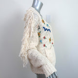 MOTHER The Easy Drop Fringe Cardigan Cream Embroidered Knit Size Small