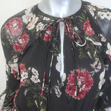Nicholas Tie-Neck Blouson Sleeve Mini Dress Black Floral Print Silk Size US 4