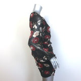 Nicholas Tie-Neck Blouson Sleeve Mini Dress Black Floral Print Silk Size US 4