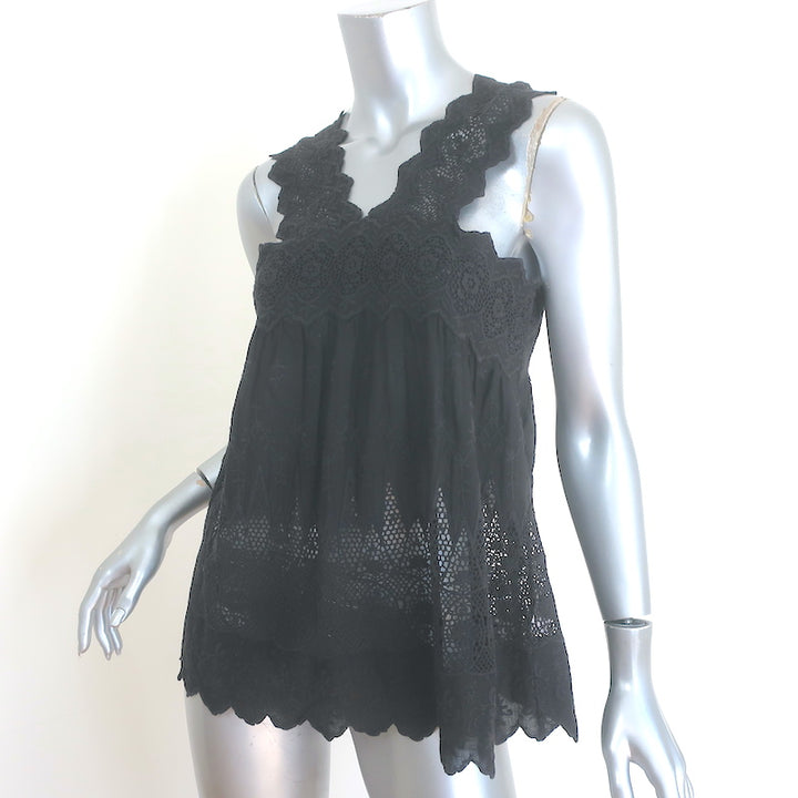 Ulla Johnson Birdie Tank Top Black Floral-Embroidered Cotton Size 4 NEW