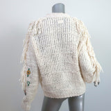 MOTHER The Easy Drop Fringe Cardigan Cream Embroidered Knit Size Small