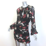 Nicholas Tie-Neck Blouson Sleeve Mini Dress Black Floral Print Silk Size US 4