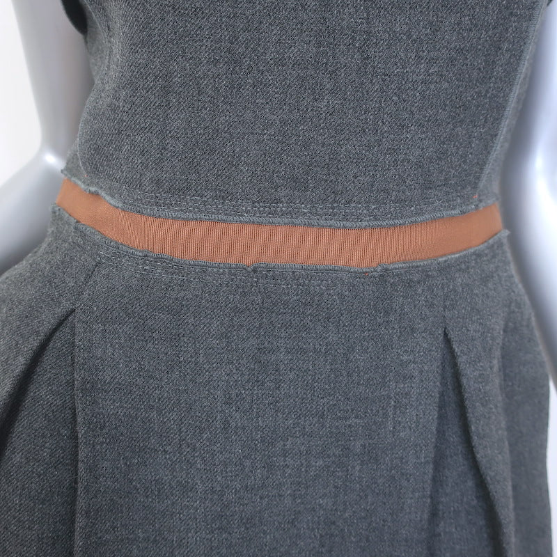 D&amp;G Dolce &amp; Gabbana Sleeveless Ruffle-Back Sheath Dress Gray Wool-Silk Size 44
