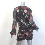 Nicholas Tie-Neck Blouson Sleeve Mini Dress Black Floral Print Silk Size US 4