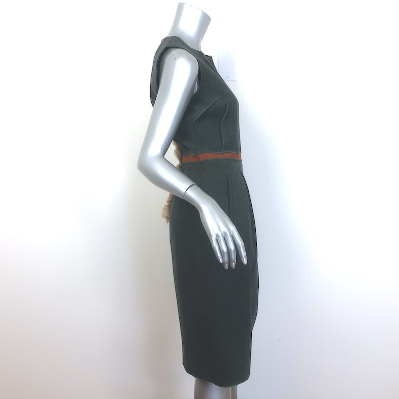 D&amp;G Dolce &amp; Gabbana Sleeveless Ruffle-Back Sheath Dress Gray Wool-Silk Size 44