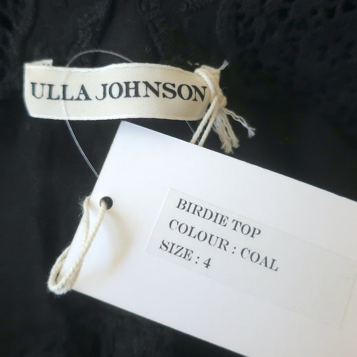 Ulla Johnson Birdie Tank Top Black Floral-Embroidered Cotton Size 4 NEW