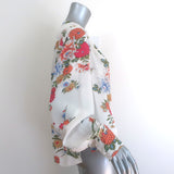 Isabel Marant Ioudy Asymmetric Long Sleeve Top Cream Floral Print Silk Size 36