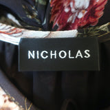 Nicholas Tie-Neck Blouson Sleeve Mini Dress Black Floral Print Silk Size US 4